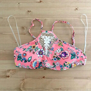 Vera Bradley Coral Floral Print Harper High-Neck Reversible Bikini Top L 12-14